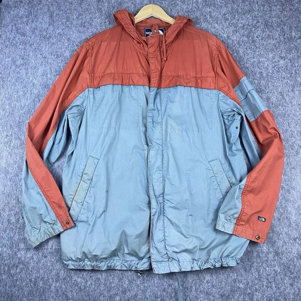 Vtg The North Face Men's Heritage Windbreaker Rust/Blue Colorblock Cotton Sz XL